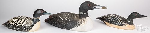 Three carved and painted loon duck decoys, to incl