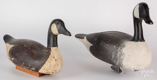 Two carved and painted Canada goose decoys, early