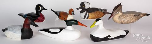 Seven carved and painted duck decoys, 20th c., to