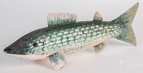 Large carved and painted fish decoy, 20th c., 21"