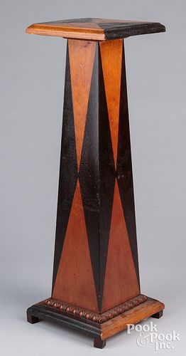 Stained pine plant stand, early 20th c., with geom