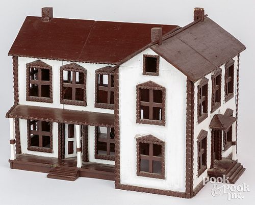 Painted tramp art house model, early 20th c., 11"
