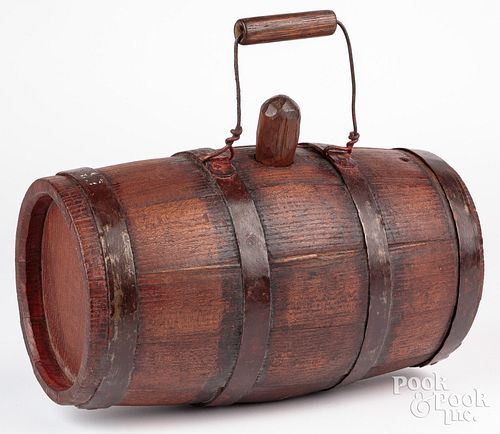 Barrel cask, 19th c., with bale handle, 12 1/2" w.