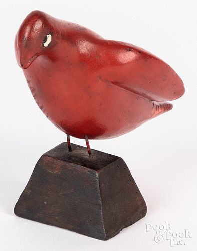 Carved and painted bird, ca. 1900, with tooled dec