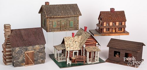 Five log cabin models, early to mid 20th c., large