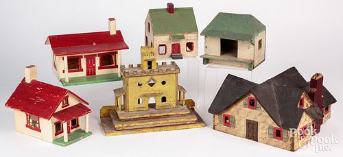 Six painted wood model houses, early to mid 20th c