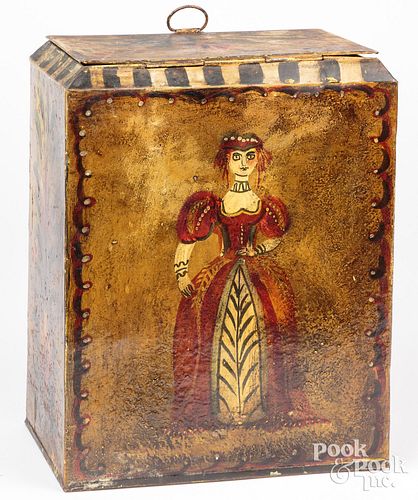 Contemporary painted tin tea box, attributed to Pe