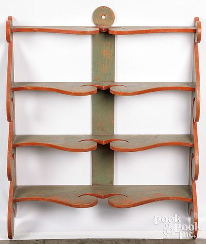 Contemporary painted pine hanging shelf, with bold