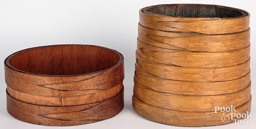 Two bentwood dry measures, 19th c., with interlace