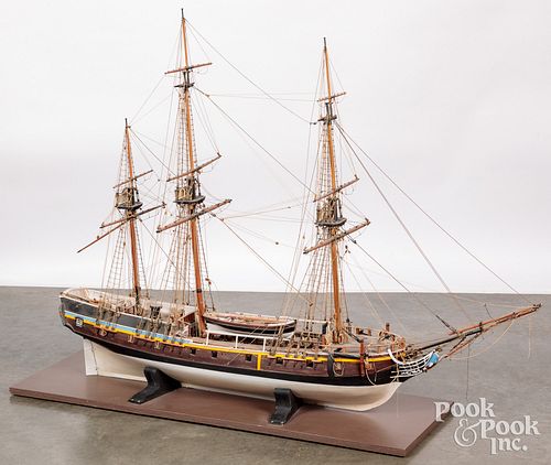 Frigate sail ship model, 38" h., 52" l.