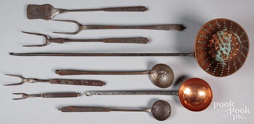 Group of wrought iron utensils, 19th c., several w
