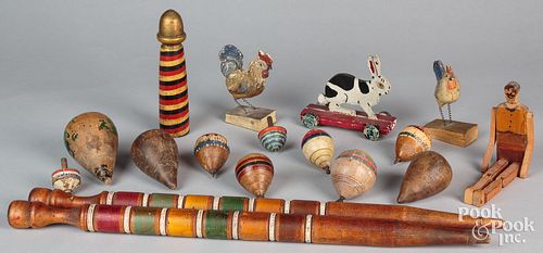 Group of toys, to include a pair of turned and pai
