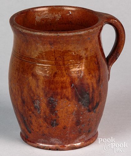 Pennsylvania redware handled jar, 19th c., with ma