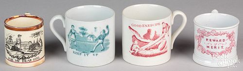Four transferware children's mugs, 19th c.