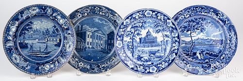 Four Historic blue Staffordshire plates, 19th c.