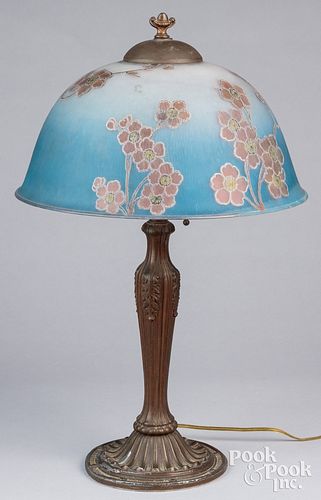 Reverse painted table lamp, early 20th c.