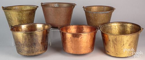 Six brass and copper pails, 19th c.