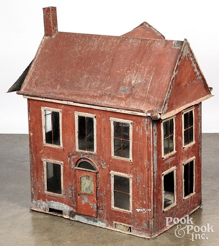 Unusual painted tin doll house, ca. 1900