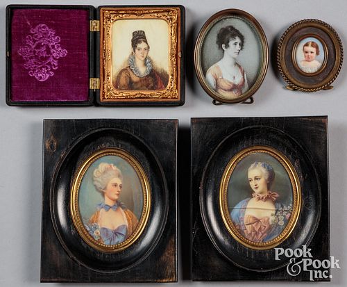 Four miniature portraits, 19th c.