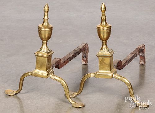 Pair of Federal brass andirons, early 19th c.