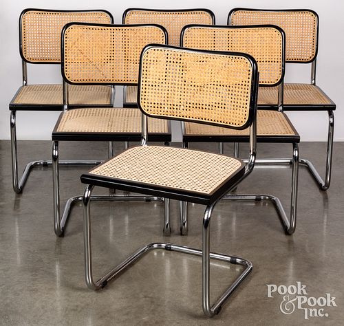 Six Italian chrome chairs with cane seats.