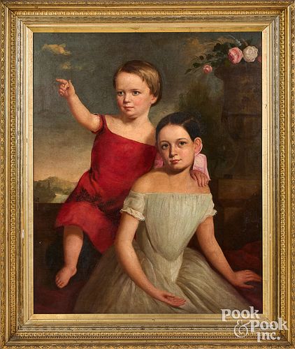 American oil on canvas portrait of children