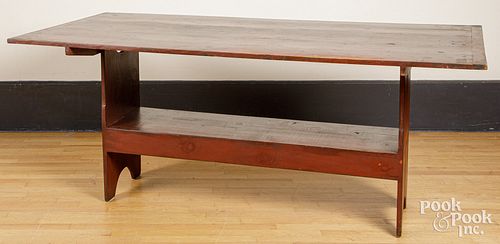 Pennsylvania painted pine bench table, 20th c.
