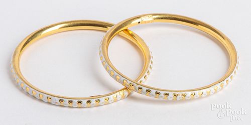 Pair of 22K gold and enamel bangle bracelets