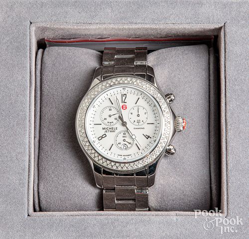 Michele Jetway wristwatch with diamond bezel.