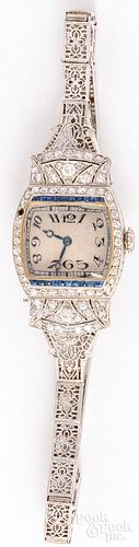 14K gold, diamond, and sapphire ladies wristwatch