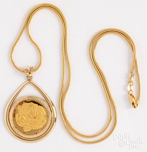 14K gold necklace, together with a pendant