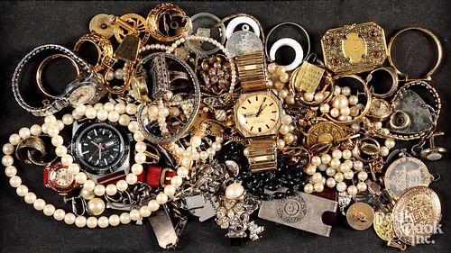 Silver and costume jewelry, watches, etc.