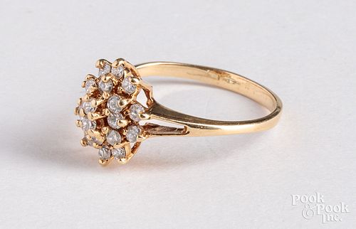 14K gold diamond cluster ring, size - 7, 1.7 dwt.