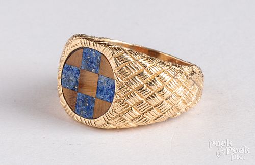 14K gold, lapis, and tigers eye ring, size - 8 1/2