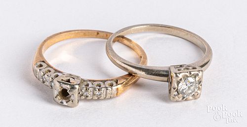 Two 14K gold and diamond rings, 2.9 dwt.