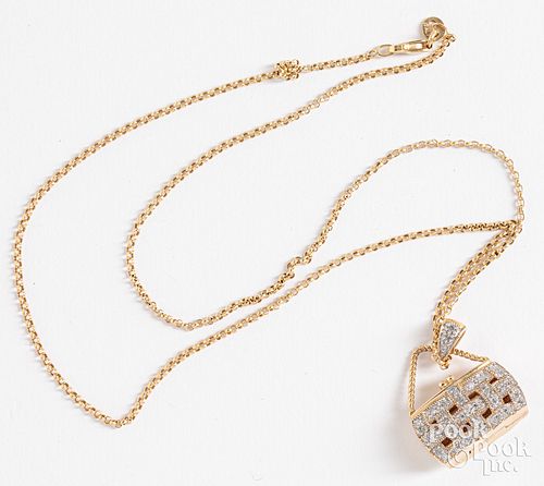 14K gold necklace with diamond encrusted pendant