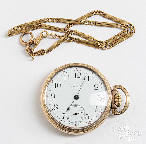 Waltham pocket watch and an 18K gold chain