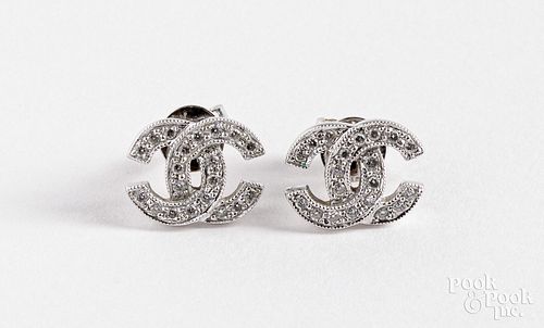 Pair of Chanel 18K gold and diamond earrings