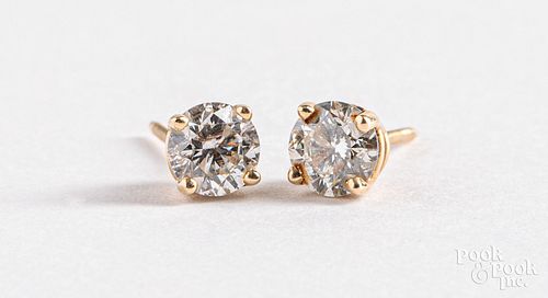 14K gold diamond stud earrings, .5 dwt.