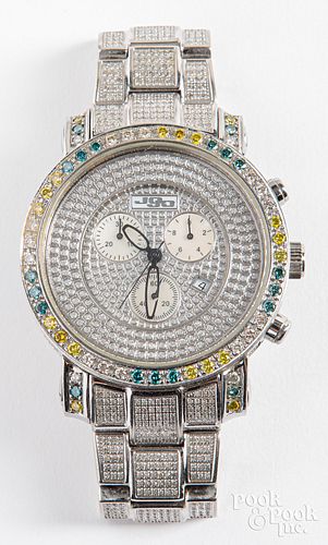 Jojo stainless steel diamond encrusted wristwatch.