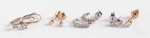 14K gold and diamond earrings, 2.5 dwt.