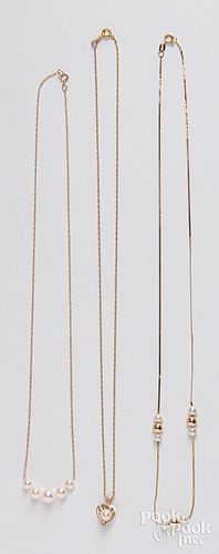 Three 14K gold and pearl necklaces, 3.4 dwt.