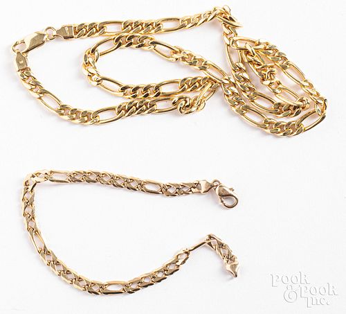 14K gold chain link necklace and bracelet