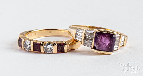 Two 14K gold, diamond, and gemstone rings, 4.9 dwt