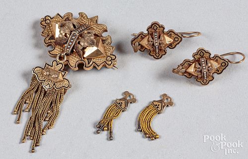 Victorian 14K gold jewelry set, 14.9 dwt.