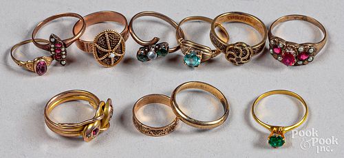 10K gold and gemstone rings, 14.5 dwt.