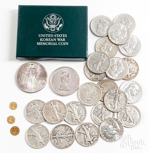 Two 1 ozt. fine silver coins, etc.