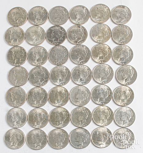 Forty-two 1923 Peace silver dollars