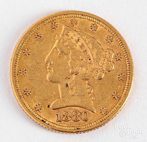 1880 Liberty Head five dollar gold coin.
