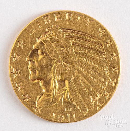 1911 Indian Head five dollar gold coin.